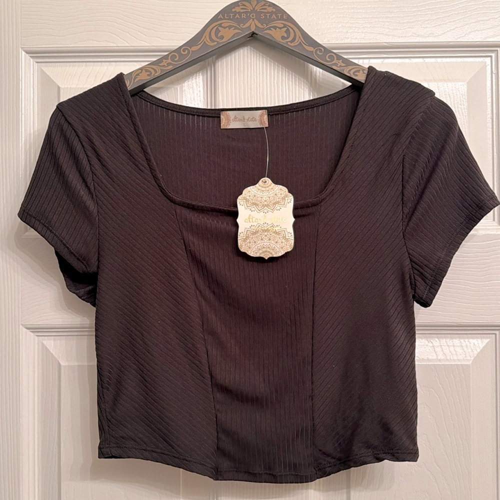Altar’d State black square-neck crop top.